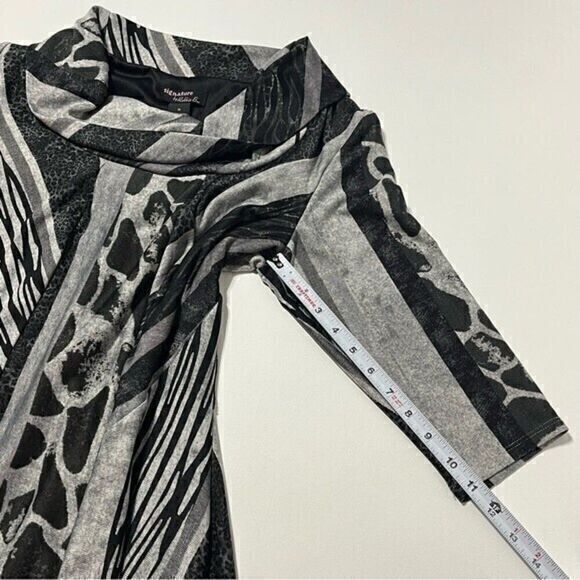 Signature By Robbie Bee Long Dress Size M Shawl Collar Animal Print‎ Black Gray - Picture 5 of 10